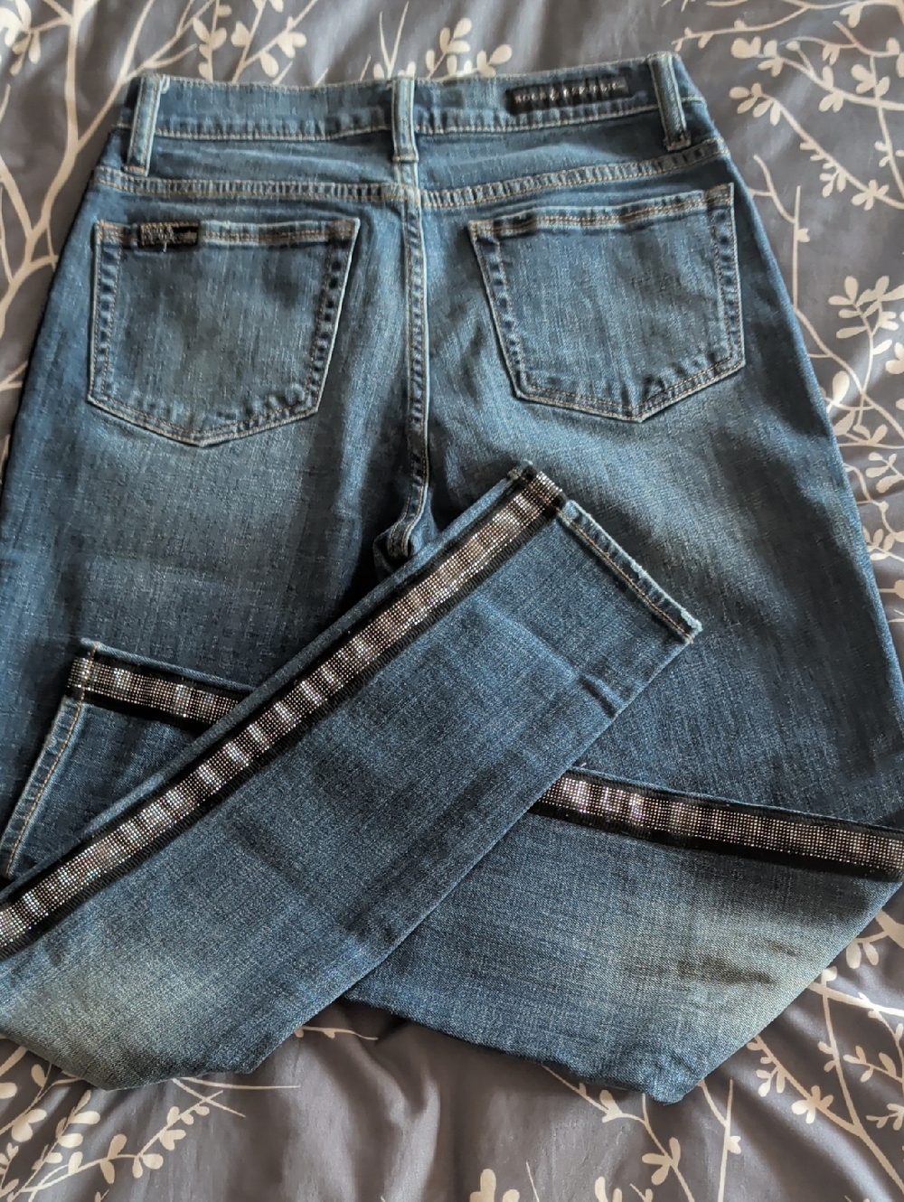 Bling Rock And Republic Straight Leg Factory Faded Embellished Jeans